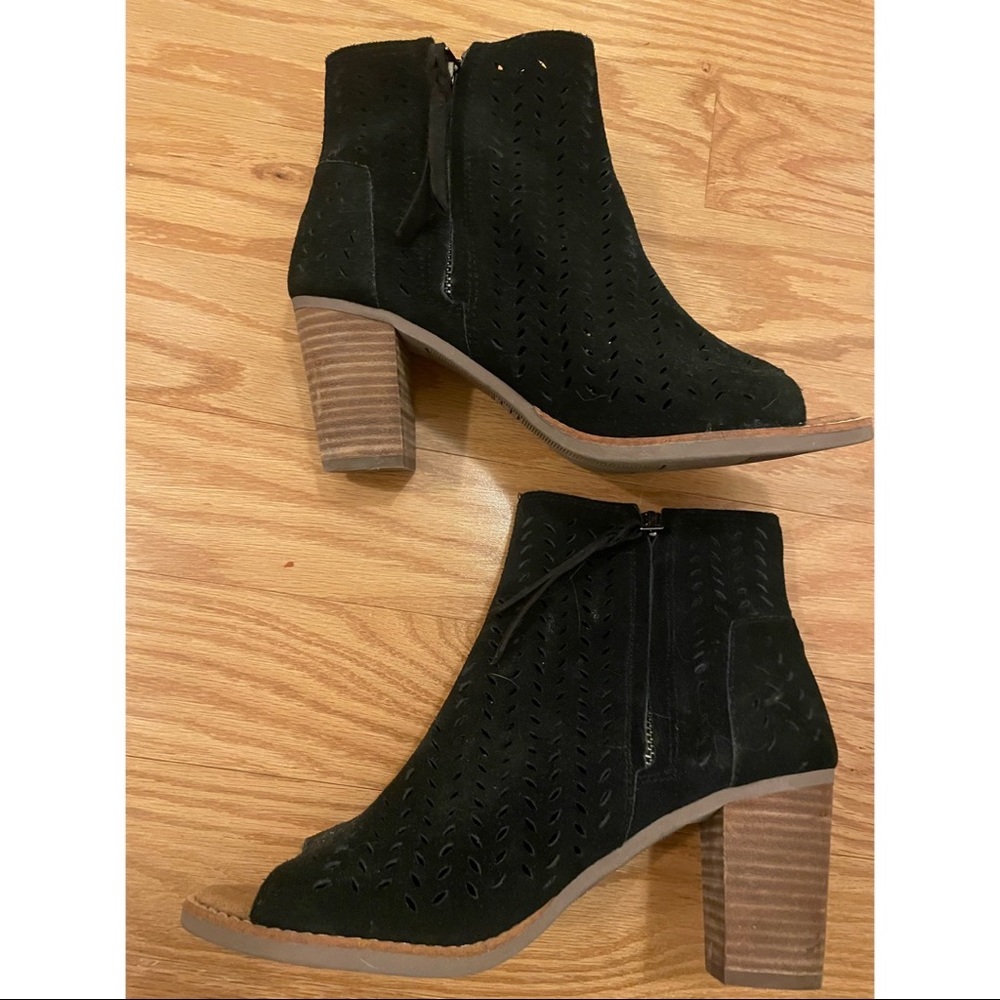 Toms Black Suede Open Toe Ankle Booties - Size 8